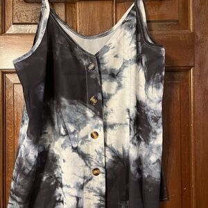 Stylish Black Navy and White Buttoned Tank Top